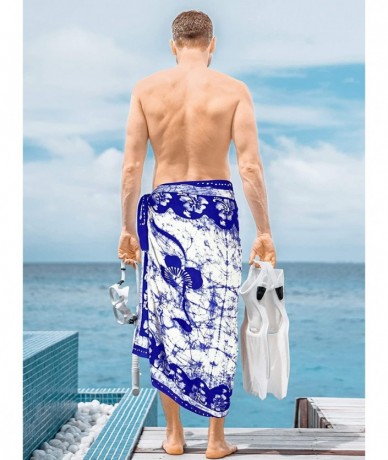 Cover-Ups Men's Loungewear Hawaii Sarongs for Men Plus Size Beach Wrap Vacation - Blue_p345 - CE182XQ2QAH $35.75