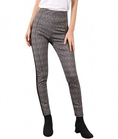 Cover-Ups Skinny Plaid Pants for Women- Comfort Elastic High Waist Pull On Striped Leggings - Brown - C718IGYC3D6 $30.43