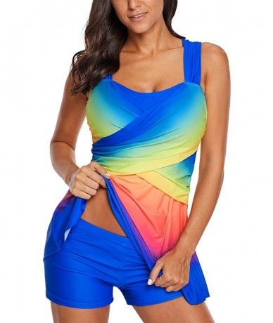 Tankinis Womens Swim Dress with Short Two Piece Tankini Swimsuit - Blue - C518NEGLO8M $49.91