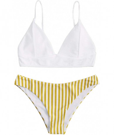 Sets Women's Ruffle Trim 2 Piece Bikini Set Swimsuit Bathing Suit - 1 Yellow - CE198XLMCRH $40.22