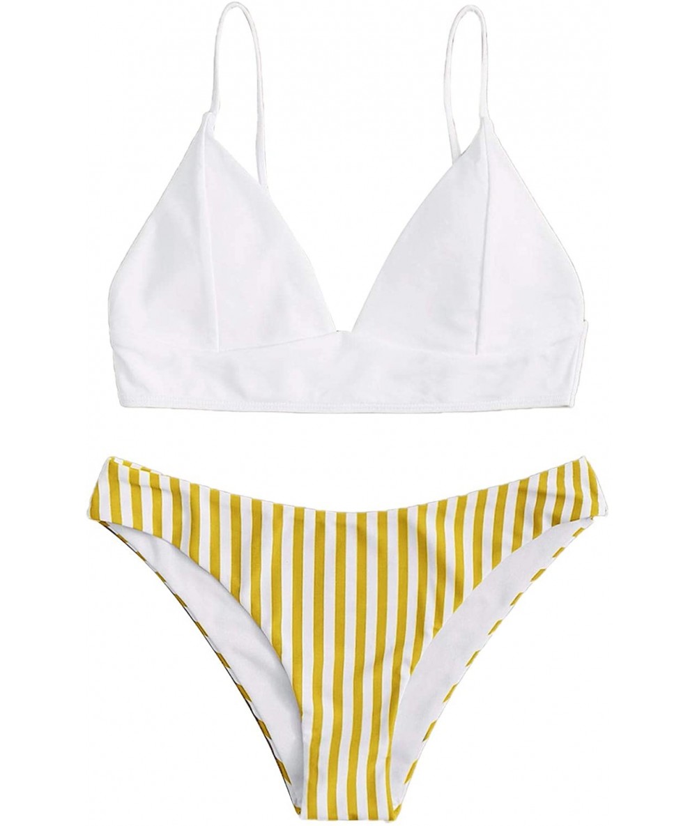 Sets Women's Ruffle Trim 2 Piece Bikini Set Swimsuit Bathing Suit - 1 Yellow - CE198XLMCRH $40.22