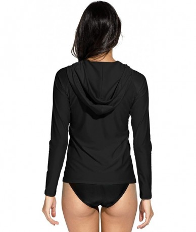 Rash Guards Women's UV Sun Protection Zip Long Sleeve Rash Guard Swimsuit Top - Zipper | Black - CI18RE50ANN $44.62