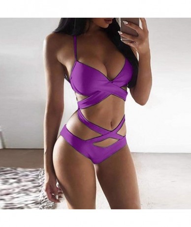 One-Pieces Women Sexy High Cut One Piece Swimsuit Funny Bathing Suit Monokini Swimwear - Purple - CD196HC4LR8 $25.37