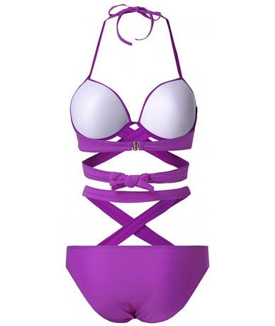 One-Pieces Women Sexy High Cut One Piece Swimsuit Funny Bathing Suit Monokini Swimwear - Purple - CD196HC4LR8 $25.37