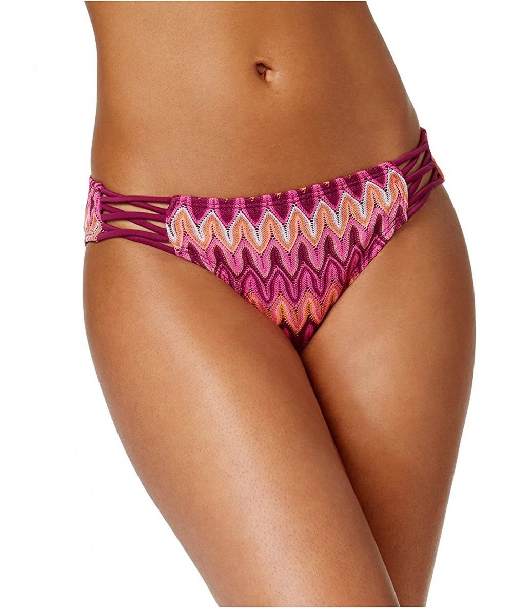 Bottoms Women's Festival Dream Chevron Crochet Strappy Bikini Bottom - Wine - CE180LQGW0Y $26.54