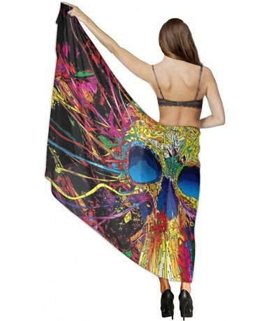 Cover-Ups Women Chiffon Sarong Beach Bikini Cover Up Wedding Party Shawls Wraps - Trippy Artwork Sugar Skull Abstract Art - C...