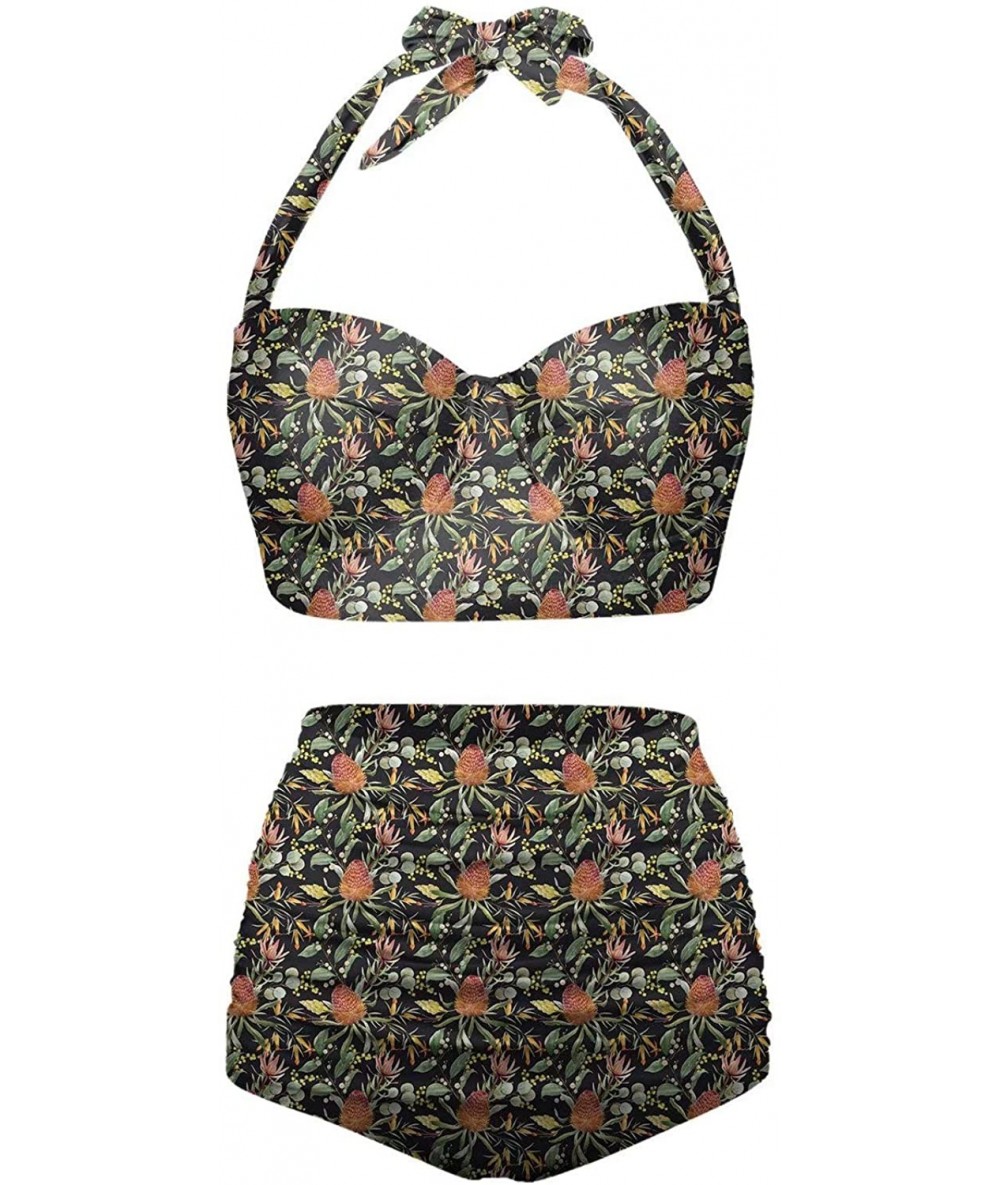 Sets Women's Halter Summer Bright Floral Print Funny Swimsuits High Waisted Bikini Set - Multicolored-4 - C8196D2NXEK $65.20