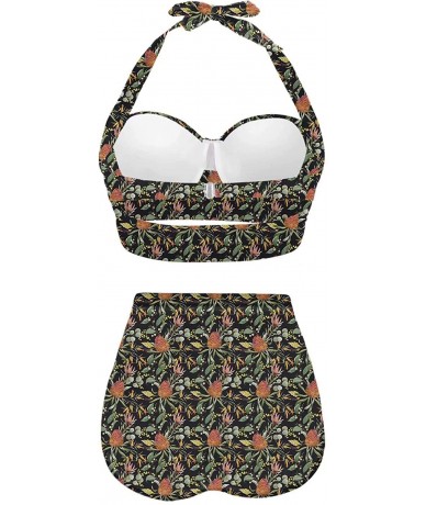 Sets Women's Halter Summer Bright Floral Print Funny Swimsuits High Waisted Bikini Set - Multicolored-4 - C8196D2NXEK $65.20