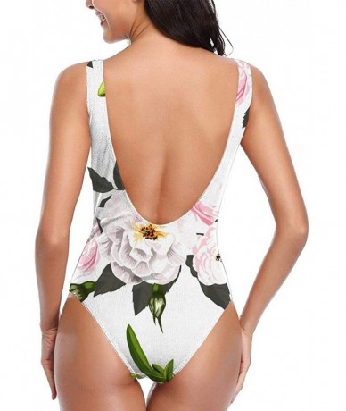 Racing Women's Tummy Control Classic Party One-Piece Halter Backless Bathing Suits Beachwear - Rose Pattern 3 - CY1987YCKCS $...