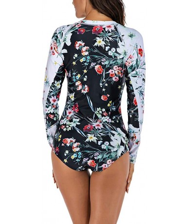 Rash Guards Womens Zip Up Long Sleeve Printed Rash Guard One Piece Swimsuit Swimwear Bathing Suit Multicolor Flowers Printed ...