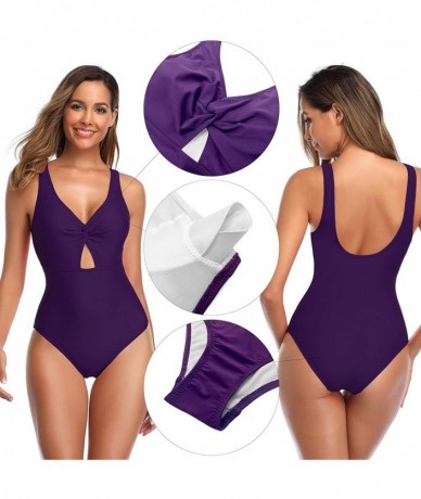 One-Pieces Womens Twist Front One Piece Swimsuit Deep V Neck Monokini Bathing Suits - Purple - CH18AN5E9WR $41.80