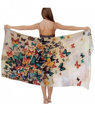 Cover-Ups Women Chiffon Scarf Summer Beach Wrap Skirt Swimwear Bikini Cover-up - Colorful Butterflies - CH190HHCXA5 $43.90