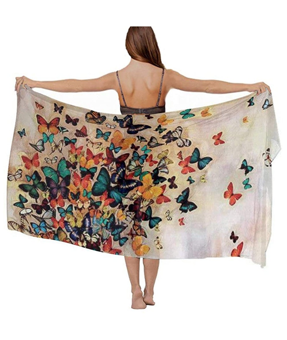 Cover-Ups Women Chiffon Scarf Summer Beach Wrap Skirt Swimwear Bikini Cover-up - Colorful Butterflies - CH190HHCXA5 $43.90