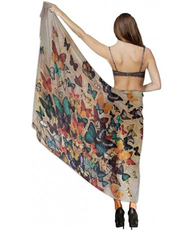 Cover-Ups Women Chiffon Scarf Summer Beach Wrap Skirt Swimwear Bikini Cover-up - Colorful Butterflies - CH190HHCXA5 $43.90