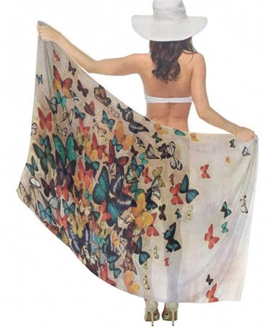 Cover-Ups Women Chiffon Scarf Summer Beach Wrap Skirt Swimwear Bikini Cover-up - Colorful Butterflies - CH190HHCXA5 $43.90