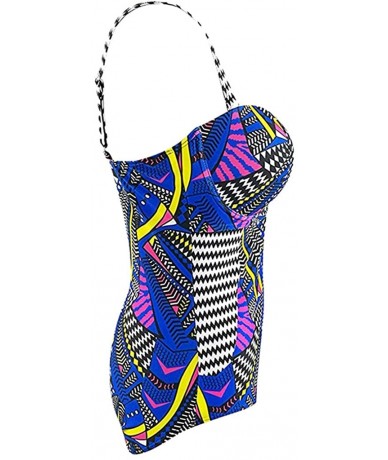 One-Pieces Womens Tribal Printed Plus Size One Piece Swimsuits Bandeau Slimming Control Athletic Bathing Suit - Blue - CU18RG...