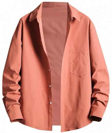 Rash Guards Mens Button Shirt- Casual Long Sleeve Letter Printed Slim Fit Button-Down Shirt Tops - Pink - C71965K43R0 $44.39