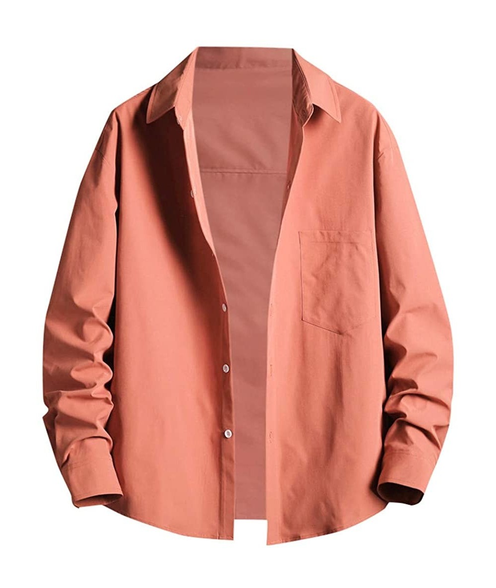 Rash Guards Mens Button Shirt- Casual Long Sleeve Letter Printed Slim Fit Button-Down Shirt Tops - Pink - C71965K43R0 $44.39