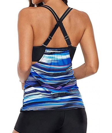 Racing Striped Printed Two Piece Beachwear Women Strappy Swim Top No Bottom Swimwear - Blue - CI18QTKTEM8 $35.90