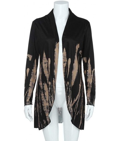 Cover-Ups Hi-Low Open Cardigan Women Fashion Tie-Dye Long Sleeve Asymmetric Top Blouse Khaki - C618HTGNHZ5 $32.08