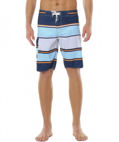 Board Shorts Men Quick Dry Swim Trunks Colorful Stripe Board Shorts with Mesh Lining - Navy/Light Sky Blue/White - C318N6UCZ2...