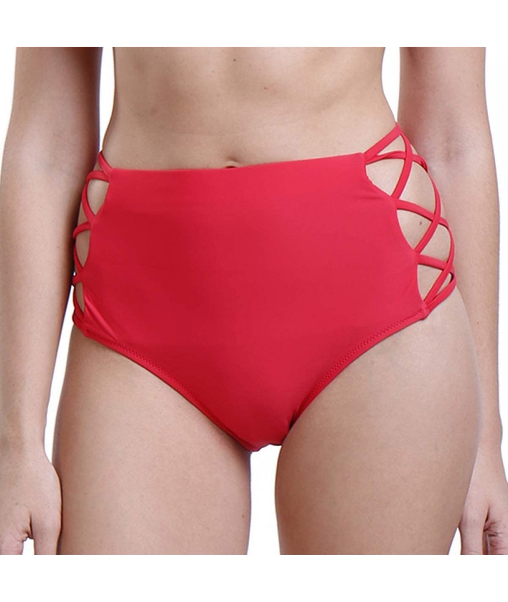 Tankinis Women Sexy High Waisted Bikini Bottoms Strappy Sides Retro Bathing Suit Underwear Swimsuit - Red - CG18TN8LLOO $27.01