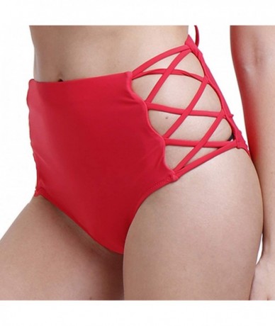 Tankinis Women Sexy High Waisted Bikini Bottoms Strappy Sides Retro Bathing Suit Underwear Swimsuit - Red - CG18TN8LLOO $27.01