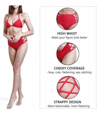 Tankinis Women Sexy High Waisted Bikini Bottoms Strappy Sides Retro Bathing Suit Underwear Swimsuit - Red - CG18TN8LLOO $27.01