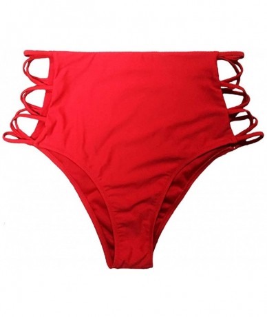 Tankinis Women Sexy High Waisted Bikini Bottoms Strappy Sides Retro Bathing Suit Underwear Swimsuit - Red - CG18TN8LLOO $27.01