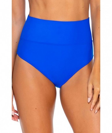 Tankinis Women's Fold Over High Waist Full Bikini Bottom Swimsuit - Imperial Blue - C318A56STQ4 $77.12