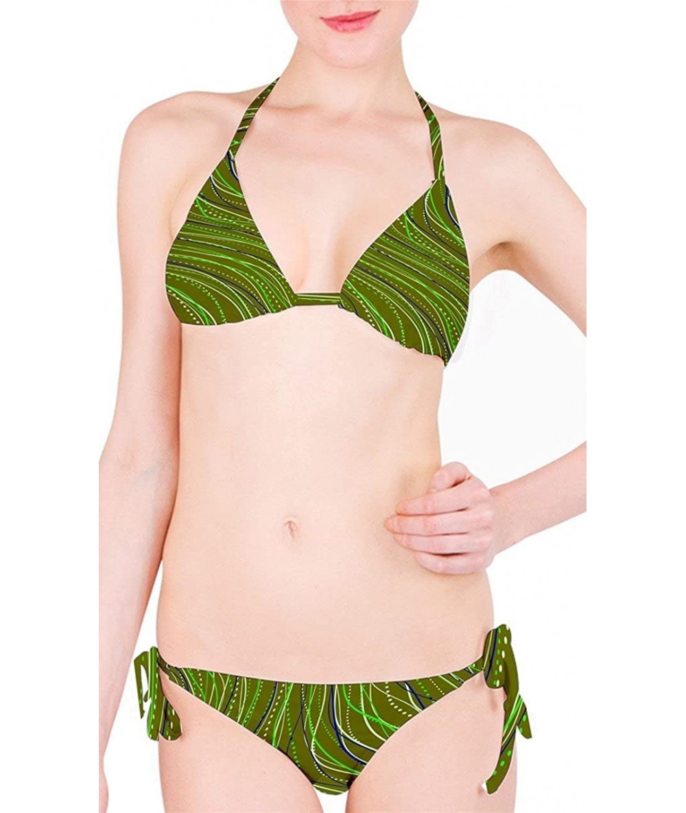 Sets Waves Chervon Athletic Bikini Set - Green Curves - CR12HGWYY71 $54.61