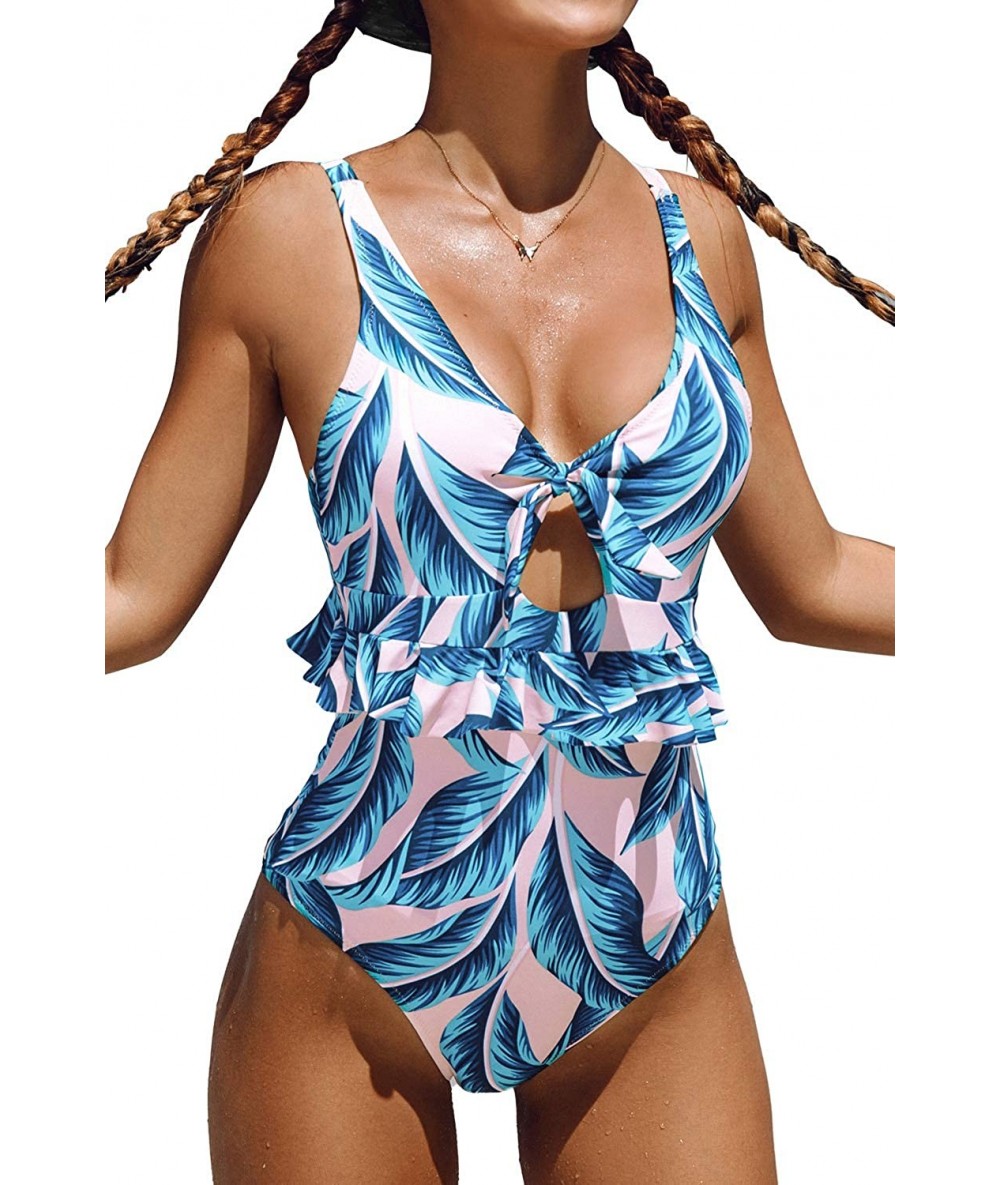 One-Pieces Women's V Neck Ruffle Cutout Adjustable Straps One Piece Swimsuit - CX198K2X25G $50.93