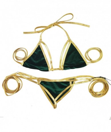 Sets Women Sexy Micro Velvet Swimsuit Triangle Two Pieces Halter Bikini Sets - Green - CU189XOA46Q $20.15