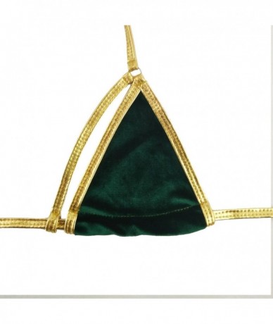 Sets Women Sexy Micro Velvet Swimsuit Triangle Two Pieces Halter Bikini Sets - Green - CU189XOA46Q $20.15