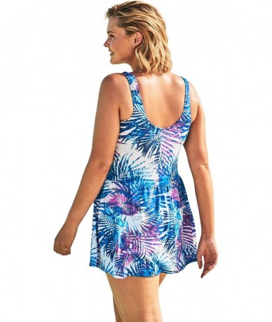 One-Pieces Women's Plus Size Side-Slit Swim Dress Swimsuit - Bright Fuchsia Leaf (0222) - CO195SC85KL $83.12