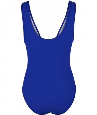 One-Pieces Women's Mesh Spice V-Neck High Cut Padded One-Piece Swimsuit Monokini - Blue - C017YQEXC0A $26.65