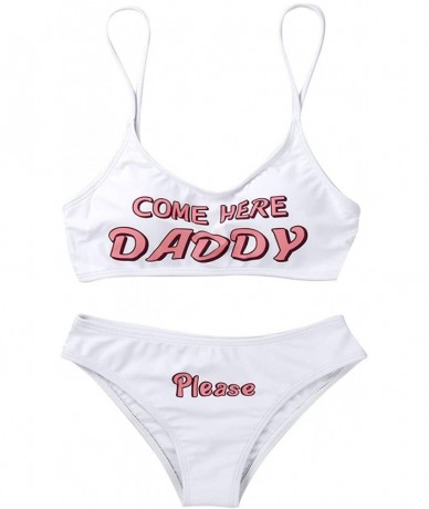 Racing Womens Yes Daddy Printed Bikini Sets Swimwear Mini Camisole Bra Crop Tops Briefs Underwear - White - C1194NZ2LIA $38.99