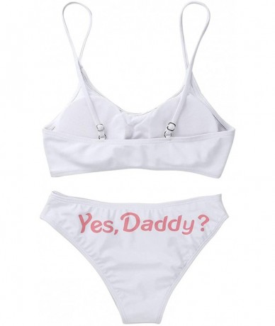 Racing Womens Yes Daddy Printed Bikini Sets Swimwear Mini Camisole Bra Crop Tops Briefs Underwear - White - C1194NZ2LIA $38.99