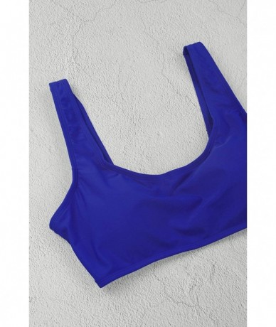 One-Pieces Women's Crop Top High Waisted Cheeky Bikini Set Two Piece Swimsuits - 06 - Royal Blue - CI199L7RMA6 $43.62