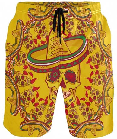 Racing Vinatge Day of The Dead Skull Sombrero Cinco Mayo Men's Swim Trunks Quick Dry Shorts with Pockets - C5197U3H9QL $42.90