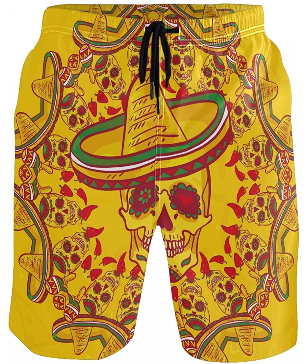 Racing Vinatge Day of The Dead Skull Sombrero Cinco Mayo Men's Swim Trunks Quick Dry Shorts with Pockets - C5197U3H9QL $42.90