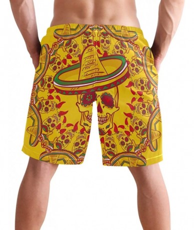 Racing Vinatge Day of The Dead Skull Sombrero Cinco Mayo Men's Swim Trunks Quick Dry Shorts with Pockets - C5197U3H9QL $42.90