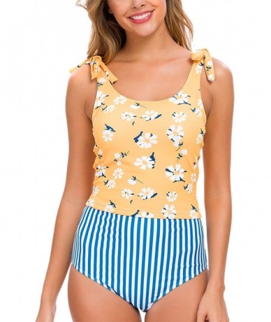 Sets Women's Swimsuit Two Piece Swimsuit Ruffle Print High Waist Bikini Sling Swimsuit Set - Yellow+blue1 - CQ196IGTOWE $34.85