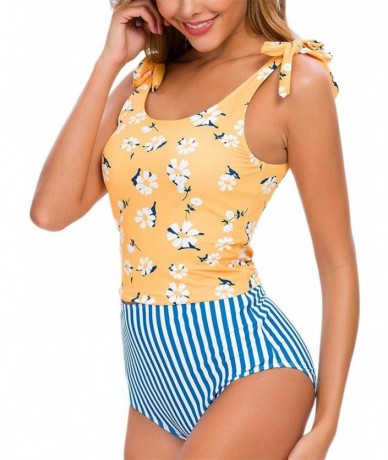 Sets Women's Swimsuit Two Piece Swimsuit Ruffle Print High Waist Bikini Sling Swimsuit Set - Yellow+blue1 - CQ196IGTOWE $34.85