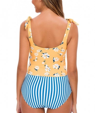 Sets Women's Swimsuit Two Piece Swimsuit Ruffle Print High Waist Bikini Sling Swimsuit Set - Yellow+blue1 - CQ196IGTOWE $34.85