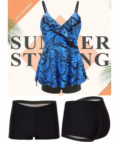 Sets Plus Size Swimsuit for Women Two Piece Tankini Bathing Suit Swimwear Floral Print - Dark Blue - C518RCO2024 $49.63