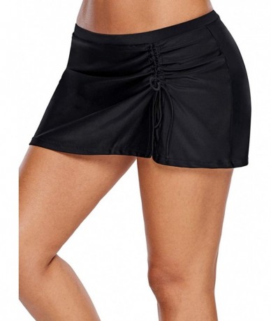 Board Shorts Women Solid Color Waistband Side Slit Bikini Bottom Swim Skirt Swimsuit(S-XXXL) - A-black - CM18MGSUZ9X $30.09