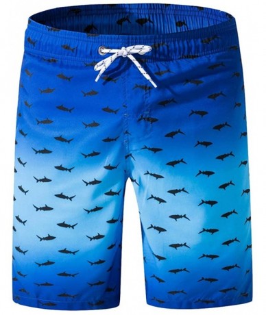 Board Shorts Mens Swim Trunks Quick Dry Swim Shorts Shark Print Board Shorts with Mesh Lining - Blue - CI19COIUG3Z $27.39