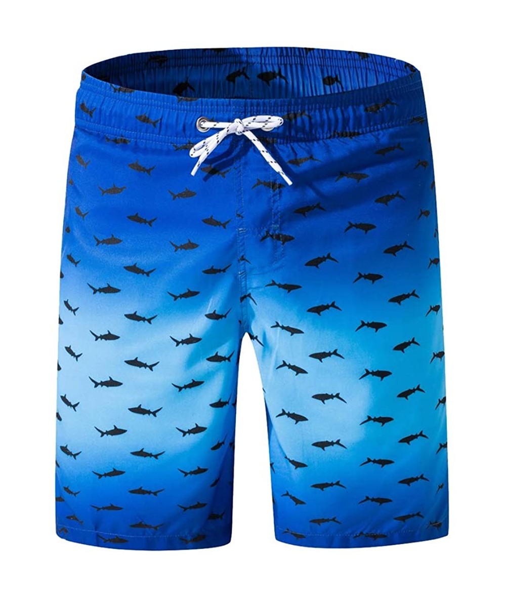 Board Shorts Mens Swim Trunks Quick Dry Swim Shorts Shark Print Board Shorts with Mesh Lining - Blue - CI19COIUG3Z $27.39