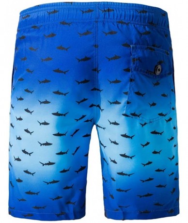 Board Shorts Mens Swim Trunks Quick Dry Swim Shorts Shark Print Board Shorts with Mesh Lining - Blue - CI19COIUG3Z $27.39